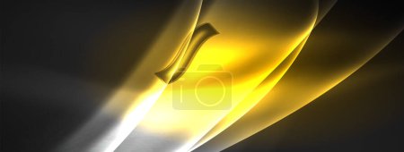 Illustration for A closeup macro photography of a yellow and white wave pattern on a black background resembling petals of a flowering plant, with tints and shades - Royalty Free Image
