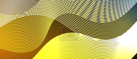 Téléchargez les illustrations : Une image détaillée d'un motif ondulé jaune et blanc sur fond textile marron, mettant en valeur la symétrie et le design complexe - en licence libre de droit