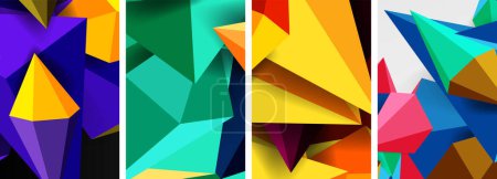 Téléchargez les illustrations : Un collage de formes géométriques colorées sur fond noir Haute qualité - en licence libre de droit
