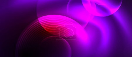 Illustration for A vibrant purple backdrop featuring a luminous circle at its center. The combination of violet, pink, magenta, and electric blue hues creates a colorful and alluring automotive lighting effect - Royalty Free Image