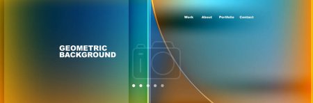 Téléchargez les illustrations : A geometric background featuring gradients of azure, sky blue, and orange. Closeup macro photography of circles and rectangles in electric blue and aqua, perfect for branding - en licence libre de droit