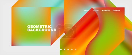 Illustration for A vibrant geometric background featuring a liquid gradient of colors such as orange, tint and shades. Reminiscent of a classic cocktail with a petallike pattern and fluid rectangles - Royalty Free Image