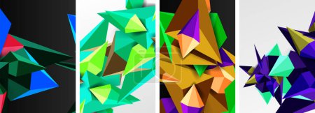 Ilustración de Un collage creativo de triángulos en varios tintes y tonos sobre un fondo blanco y negro, mostrando simetría y patrón como un organismo artístico inspirado en papel de origami - Imagen libre de derechos