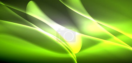 Ilustración de Ondas verdes y amarillas vibrantes iluminadas en un lienzo oscuro, que se asemejan a los intrincados patrones de las plantas acuáticas y las hojas terrestres. Capturado en un fascinante primer plano macro fotografía obras de arte - Imagen libre de derechos