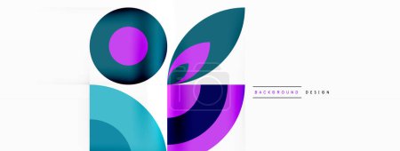 Ilustración de Un logo con una vibrante mezcla de círculos y hojas azules, púrpuras y violetas sobre un fondo blanco. El diseño es moderno y artístico, con un patrón único y forma de rectángulo - Imagen libre de derechos