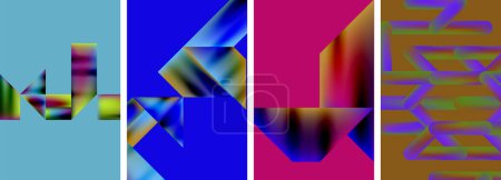 Illustration for A vibrant collage featuring colorfulness with purple, violet, magenta tones in artful designs of rectangles and triangles, all centered around the letter n - Royalty Free Image