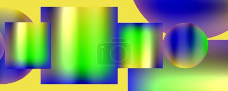 Ilustración de La imagen borrosa presenta una coloración de tonos amarillos, azules y verdes en un patrón simétrico. Los rectángulos azul y azul eléctrico crean un diseño vibrante y llamativo - Imagen libre de derechos