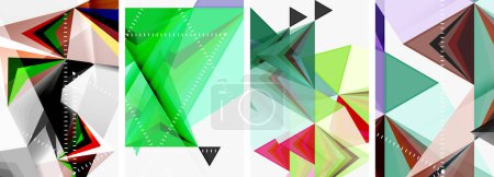 Téléchargez les illustrations : A creative arts piece featuring a collage of four different colored triangles on a white background, showcasing symmetry and pattern in a crafty design inspired by terrestrial plants - en licence libre de droit