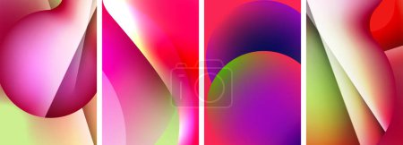 Ilustración de Un vibrante collage de coloridos fondos abstractos con rectángulos en tonos violeta, rosa y magenta, con toques de azul eléctrico y patrones de pétalos - Imagen libre de derechos