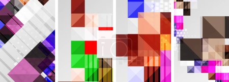 Téléchargez les illustrations : Une œuvre d'art visuellement frappante composée de trois carrés de couleurs différentes Brown, Magenta et teintes de nuances créant un motif symétrique sur un fond blanc - en licence libre de droit