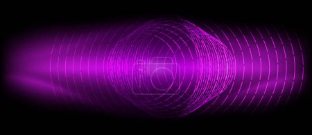Téléchargez les illustrations : Une onde sonore violette envoûtante sur fond noir, vibrante avec des nuances de magenta et de violet. Le gaz bleu électrique crée un motif symétrique, formant des cercles dans la conception - en licence libre de droit