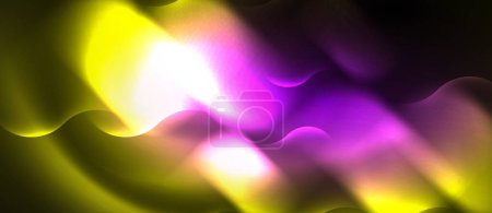 Ilustración de Una vibrante muestra de colorido con luces púrpura y amarilla iluminando un fondo negro, que recuerda a un primer plano de los pétalos de las plantas con flores en tonos púrpura, violeta y magenta - Imagen libre de derechos