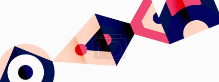 Ilustración de Una vibrante colección de artes creativas, con una variedad de formas geométricas coloridas como triángulos, rectángulos y patrones en tonos azules y carmín eléctricos sobre un fondo blanco - Imagen libre de derechos