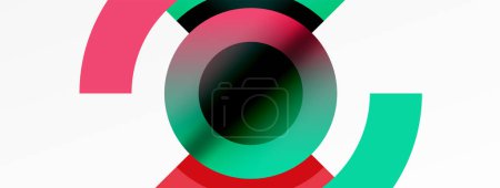 Ilustración de Un círculo rojo y verde con un círculo negro en el centro, que se asemeja a un primer plano de un instrumento musical o una pieza de arte. Los colores recuerdan al azul eléctrico, magenta y simetría - Imagen libre de derechos