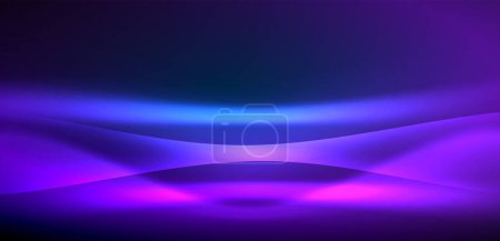 Ilustración de Una onda brillante eléctrica azul y magenta sobre un fondo oscuro crea un efecto visual fascinante que ilumina la oscuridad con colores vibrantes - Imagen libre de derechos