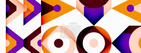 Ilustración de Una pieza abstracta de arte textil con un patrón geométrico colorido con flechas y círculos en naranja, rojo y blanco. El diseño es una mezcla audaz de pintura de arte de línea y pintura de fuente en negrita - Imagen libre de derechos