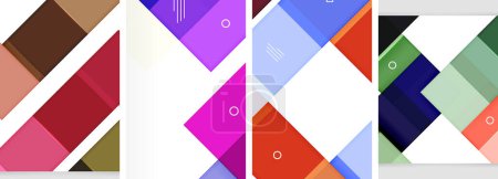 Ilustración de Una pantalla vibrante de formas geométricas un triángulo, rectángulo y cuadrados en tonos de púrpura, violeta, magenta y azul eléctrico. Una composición ingeniosa con simetría y una mezcla de tintes y tonos - Imagen libre de derechos