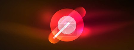 Illustration for A red circle with a white line down the middle, resembling a cars brake light, on a dark background. The lens flare and electric blue font add a visual effect to this automotive lighting event - Royalty Free Image