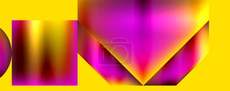 Téléchargez les illustrations : Une photo de gros plan dynamique mettant en valeur la couleur d'un objet violet et jaune sur fond jaune, avec des éléments de symétrie et une police audacieuse - en licence libre de droit