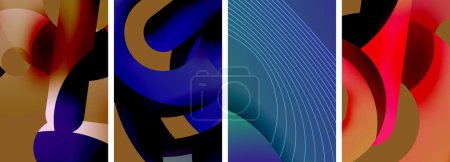 Ilustración de Un vibrante collage con imágenes abstractas en azul, púrpura, violeta y magenta. Rectángulos, patrones azules eléctricos, y varios tintes y tonos crean una cautivadora mezcla de colores y formas - Imagen libre de derechos