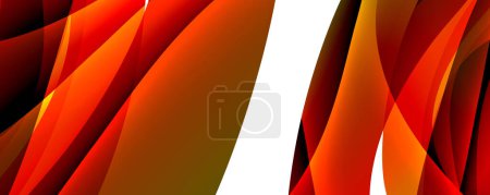 Ilustración de Un fondo abstracto en tonos de rojo y naranja con una franja blanca en el medio. El diseño cuenta con un patrón de pétalos y acentos azules eléctricos - Imagen libre de derechos