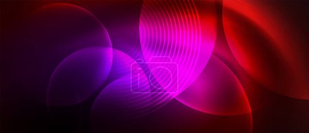 Illustration for An artistic display of glowing circles in shades of purple, violet, pink, and magenta on a dark background, creating a colorful and vibrant scene reminiscent of electric blue gas in water - Royalty Free Image
