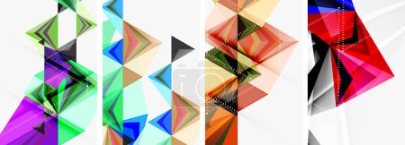 Ilustración de Una colección de coloridas formas geométricas como triángulos y rectángulos, mostrando creatividad en el arte a través de tintes y sombras, simetría, patrones y artes visuales - Imagen libre de derechos