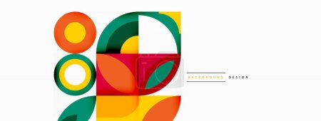 Ilustración de Un diseño geométrico abstracto con círculos y cuadrados coloridos dispuestos en un patrón con simetría sobre un fondo blanco, inspirado en las artes visuales - Imagen libre de derechos