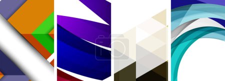 Téléchargez les illustrations : Le produit artistique présente un collage de formes géométriques variées en bleu et violet électrique, créant un motif visuel frappant sur un fond blanc. - en licence libre de droit
