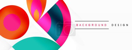 Illustration for An artistic banner featuring colorful circles in shades of magenta and electric blue, resembling an automotive wheel system. Triangle and eyelash motifs add flair to the design - Royalty Free Image