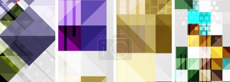 Ilustración de Un collage de cuatro rectángulos en tonos púrpura, magenta, violeta y tintes sobre un fondo blanco. El patrón se asemeja a una fachada de ventana con un diseño de fuente moderno - Imagen libre de derechos