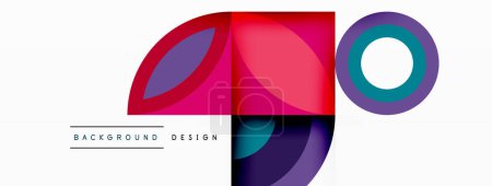 Ilustración de Un logotipo vibrante con círculos y cuadrados en tonos púrpura, rosa y magenta, situado sobre un fondo blanco. Diseño inspirado en textiles con una mezcla de rectángulos y patrones - Imagen libre de derechos