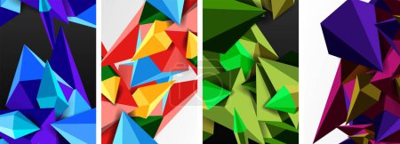Illustration for A row of four triangles in different colors creates a visually striking pattern resembling a textile design. The symmetry and artistry in the arrangement showcases the creative arts in painting - Royalty Free Image