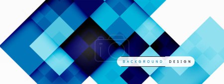 Ilustración de El diseño presenta una mezcla de triángulos y rectángulos azules, azules y púrpuras sobre un fondo a cuadros azul y negro con un borde blanco, dándole un aspecto elegante y moderno. - Imagen libre de derechos