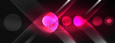 Illustration for Automotive lighting inspired visual effect lighting with glowing red circles and lines on a black background. Violet, magenta, and electric blue hues create an entertaining atmosphere at events - Royalty Free Image