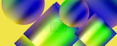 Ilustración de Los colores vibrantes como el azul eléctrico, magenta, violeta y púrpura crean un llamativo patrón de arte sobre un fondo amarillo con formas geométricas azules y verdes, ideal para macrofotografía. - Imagen libre de derechos
