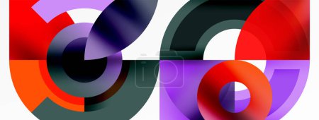 Illustration for Product number 66 features colorful circles in shades of violet, magenta, and electric blue on a white background. The font and art style give it a modern look, resembling automotive tire tracks - Royalty Free Image
