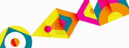 Ilustración de Una pieza de arte creativo con una variedad de formas geométricas coloridas, como rectángulos, triángulos y patrones en magenta sobre un fondo blanco, que muestra simetría y diseño artístico. - Imagen libre de derechos