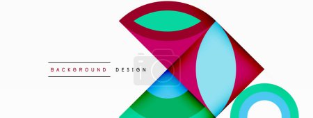 Illustration for A vibrant geometric design featuring circles and triangles in shades of magenta and electric blue on a white background, creating a symmetrical pattern with a modern art font - Royalty Free Image