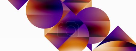 Téléchargez les illustrations : Un motif géométrique vibrant avec des cercles et des triangles violets et orange sur fond blanc. La couleur et la symétrie créent un design audacieux et dynamique - en licence libre de droit