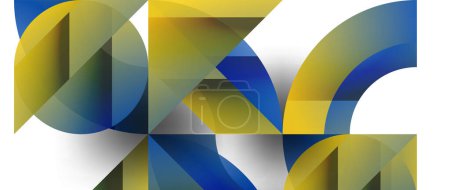 Téléchargez les illustrations : Une œuvre d'art créative avec un motif géométrique bleu azur, jaune et électrique vibrant de rectangles et de triangles sur fond blanc - en licence libre de droit
