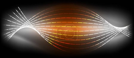Illustration for An artistic computergenerated image of a symmetrical wave pattern in amber, with a lens flare and circle motif. The black background enhances the automotive lighting effect - Royalty Free Image