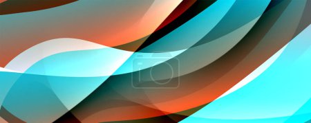 Illustration for A closeup of a vibrant abstract background with azure, orange, and aqua waves resembling a liquid texture. This art piece showcases a beautiful array of tints and shades inspired by the sky - Royalty Free Image