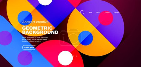 Illustration for An artful blend of circles and lines in vibrant colors like magenta and electric blue create a dynamic pattern on a rectangular background, epitomizing colorfulness and geometric design - Royalty Free Image