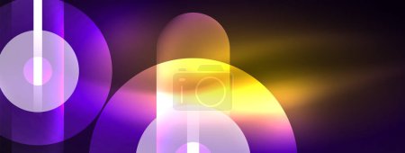 Ilustración de Una fascinante nube de gas violeta y magenta en forma de pétalos, rodeada de contornos azules eléctricos, formando un círculo simétrico en un evento de arte de macrofotografía sobre un fondo oscuro - Imagen libre de derechos