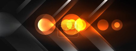 Illustration for Automotive lighting in amber hues illuminating the street like a sky full of gas. The neon circles create a warm glow, perfect for an outdoor event window display - Royalty Free Image