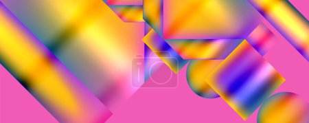Téléchargez les illustrations : Un mélange vibrant de couleurs telles que le violet, le magenta et le bleu électrique créent un motif symétrique sur un fond rose. Les objets colorés comprennent des pétales, des teintes, des nuances et divers éléments d'art - en licence libre de droit