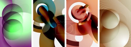 Téléchargez les illustrations : Un collage de quatre cercles de couleurs différentes entoure un cercle blanc au centre, ressemblant à des parties du corps comme la mâchoire, l'oreille, la cuisse et la poitrine, créant une œuvre d'art unique - en licence libre de droit