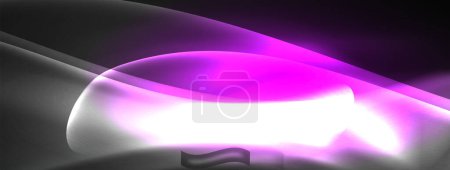 Téléchargez les illustrations : Une ampoule violette vibrante brille sur un fond noir foncé, mettant en valeur la coloréité des teintes violette, magenta et bleu électrique comme s'il s'agissait d'un fluide en mouvement - en licence libre de droit