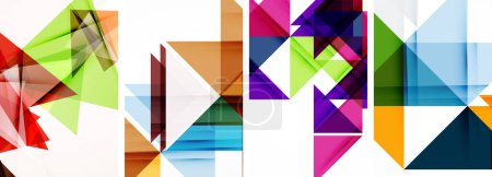 Ilustración de Un producto de artes creativas con un collage de triángulos coloridos en magenta, creando un patrón de simetría sobre un fondo blanco - Imagen libre de derechos